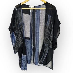 Free People High Tide Patchwork Kimono One Size Bohemian Gauze Lightweight Blue